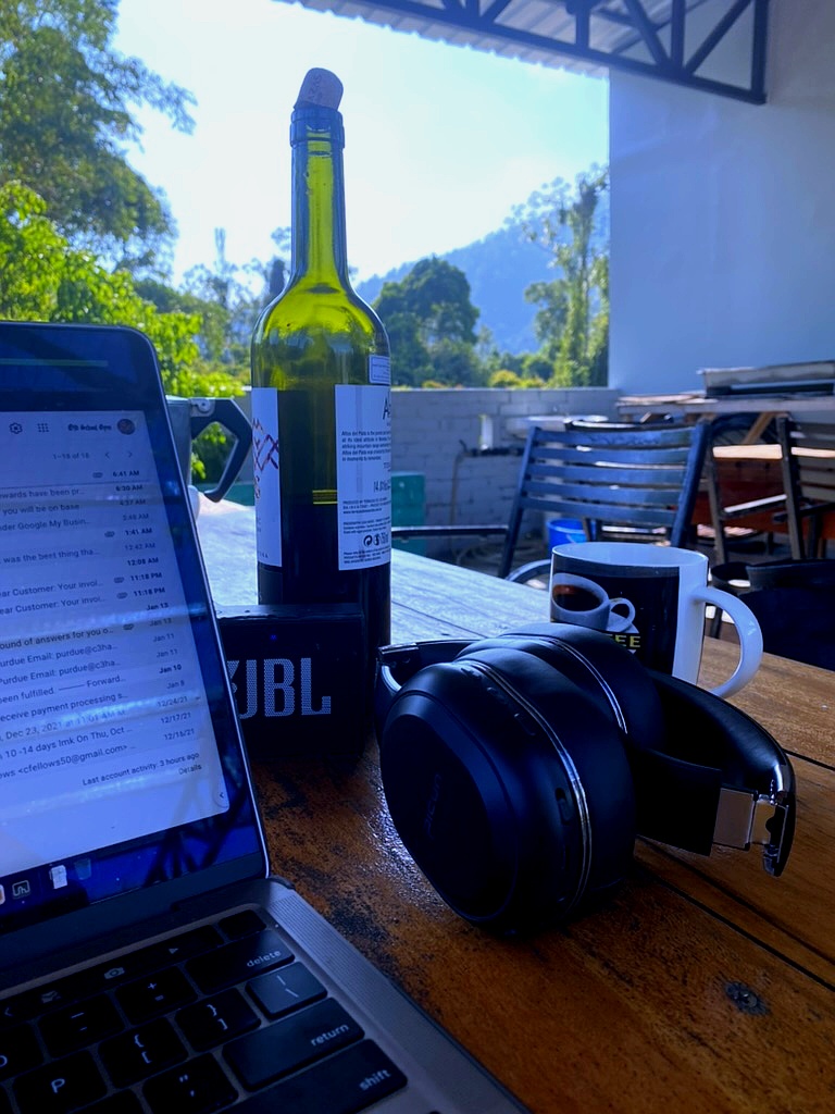 how to become a virtual assistant - laptop and coffee remote work setup